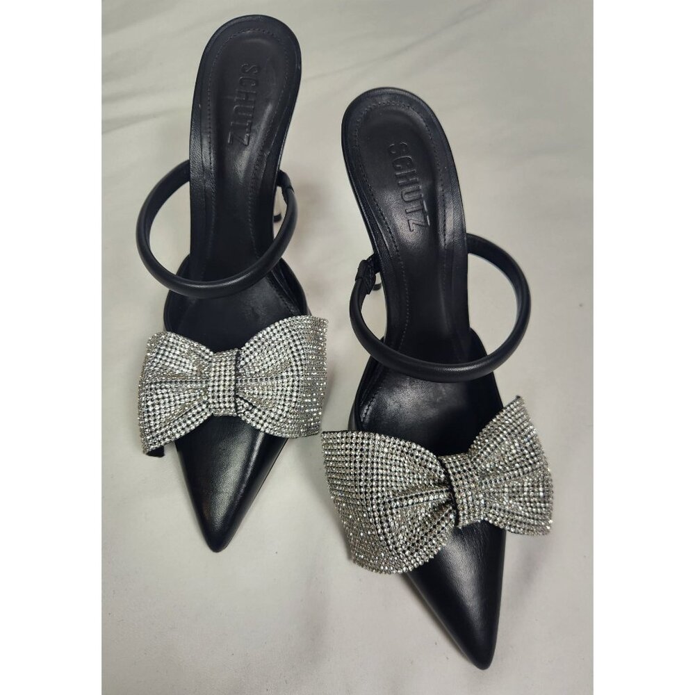 Schutz Women's Sz. 8B Mila Nappa Rhinestone Bow Leather Pump
